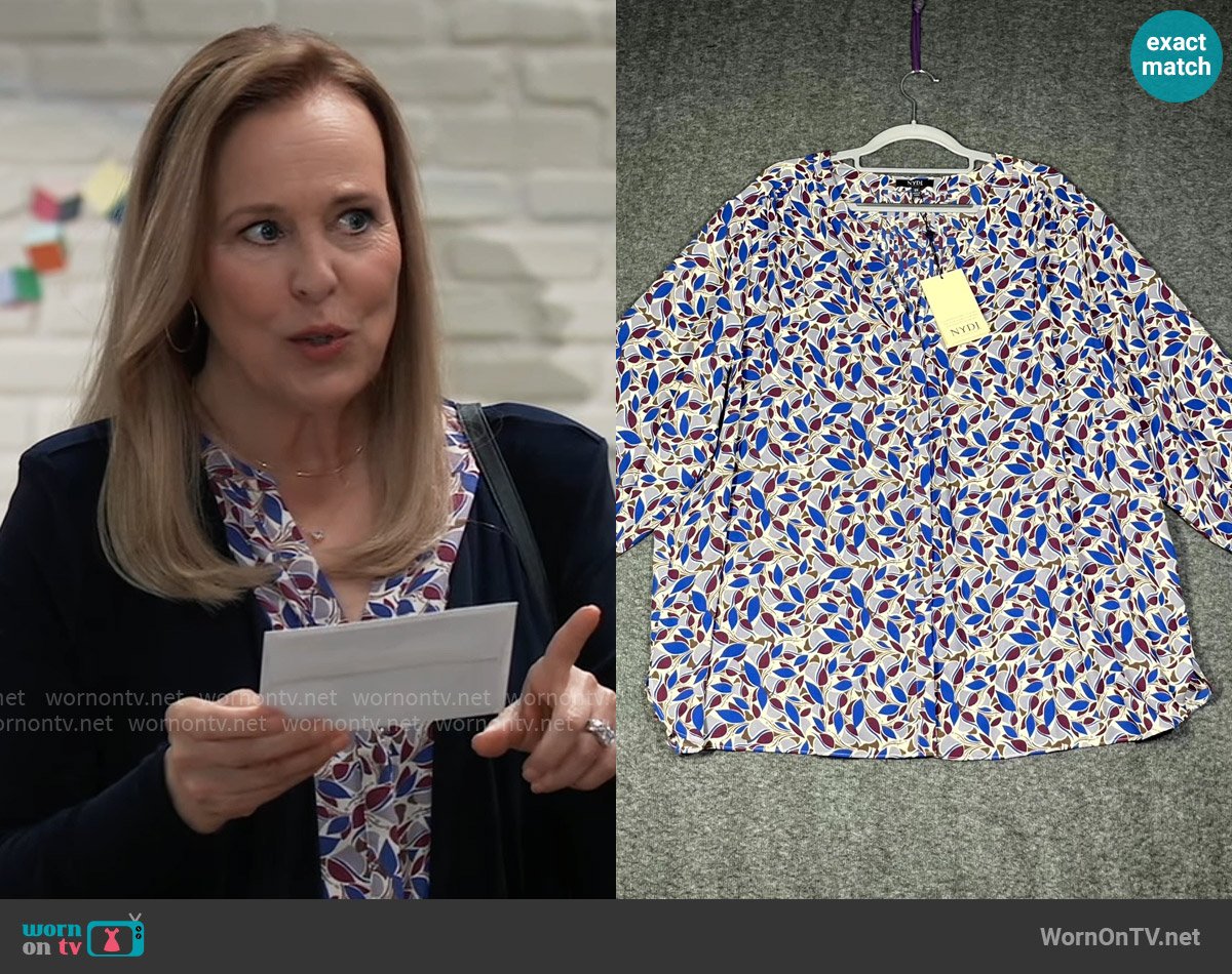 NYDJ Pintuck Blouse in Charlottes Cove worn by Laura Collins (Genie Francis) on General Hospital