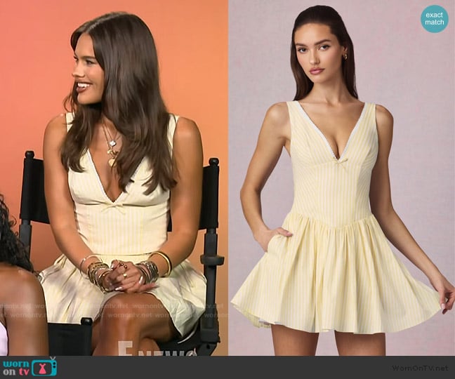 Oh Polly Marissa Dress in Lemon Yellow Stripe worn by Lucy Syed on E! News