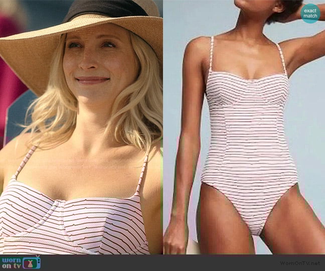 Onia Jemalyn Striped One-Piece Swimsuit worn by Elizabeth Sinclair (Candice King) on We Were Liars