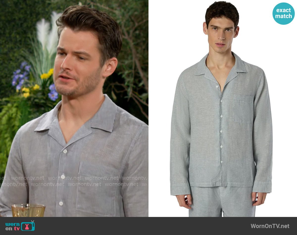 Onia Linen Home Long Sleeve Camp Shirt worn by Kyle Abbott (Michael Mealor) on The Young and the Restless