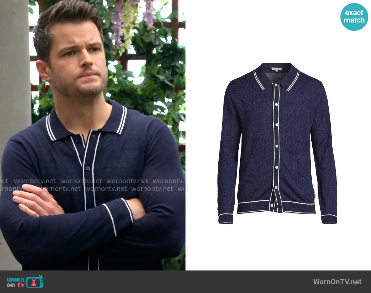 Onia Linen Long-Sleeve Polo Sweater worn by Kyle Abbott (Michael Mealor) on The Young and the Restless