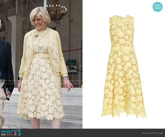 Oscar de la Renta Belted Tiger Lily Guipure Midi Dress worn by Anne Thompson on Today