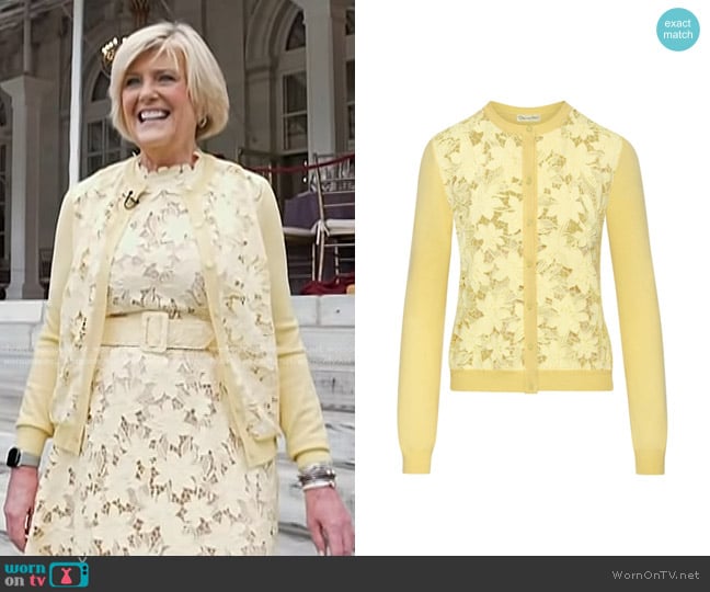 Oscar de la Renta Tiger Lily Guipure Insert Cardigan worn by Anne Thompson on Today