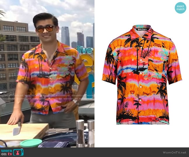 Palm Angels Palm Tree-print Shirt worn by Michael Joseph Consuelos on Live with Kelly and Mark