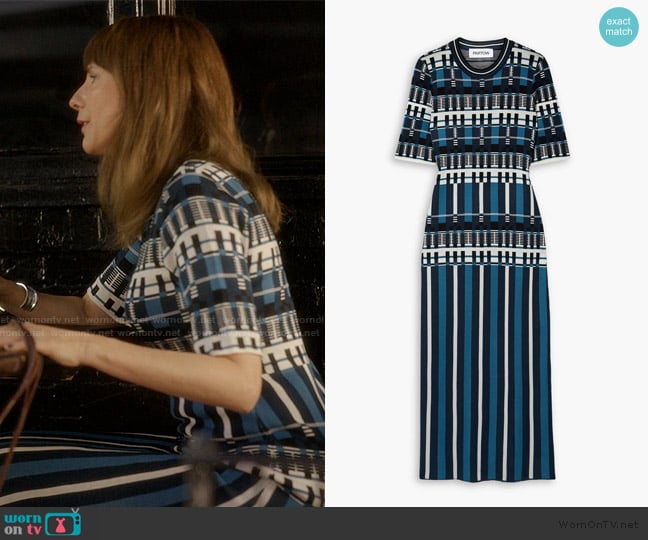 Partow Kinsley silk and wool-blend jacquard midi dress worn by Joy (Dolly Wells) on And Just Like That