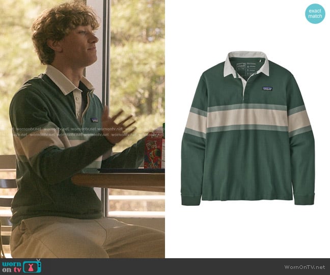 Patagonia Midweight Rugby Shirt in Rugby Big Pinyon Green worn by Jeremiah Fisher (Gavin Casalegno) on The Summer I Turned Pretty