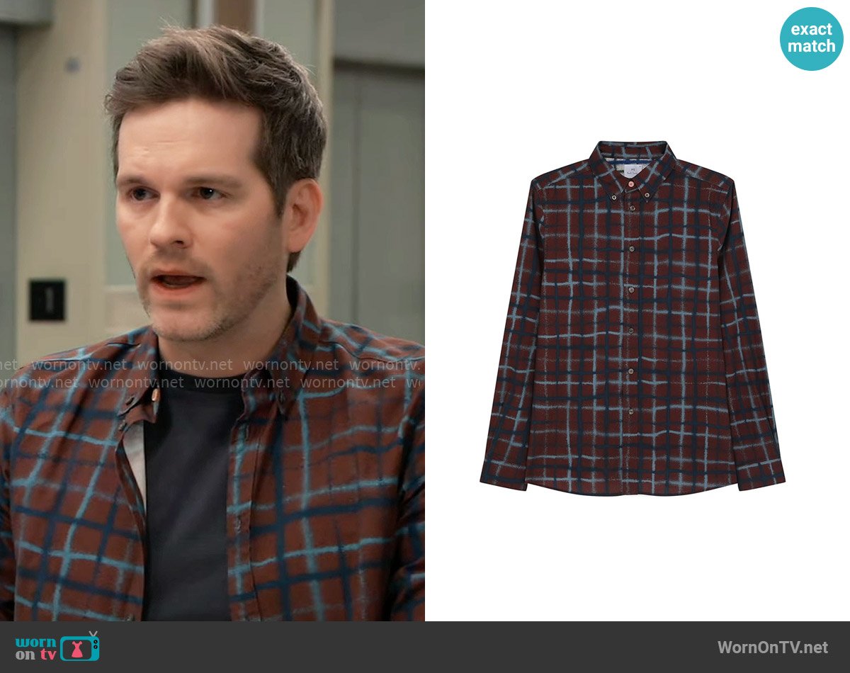 Paul Smith Regular Fit Plaid Shirt worn by Lucas Jones (Van Hansis) on General Hospital