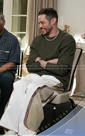 Pete Davidson’s white colorblock pants on Today