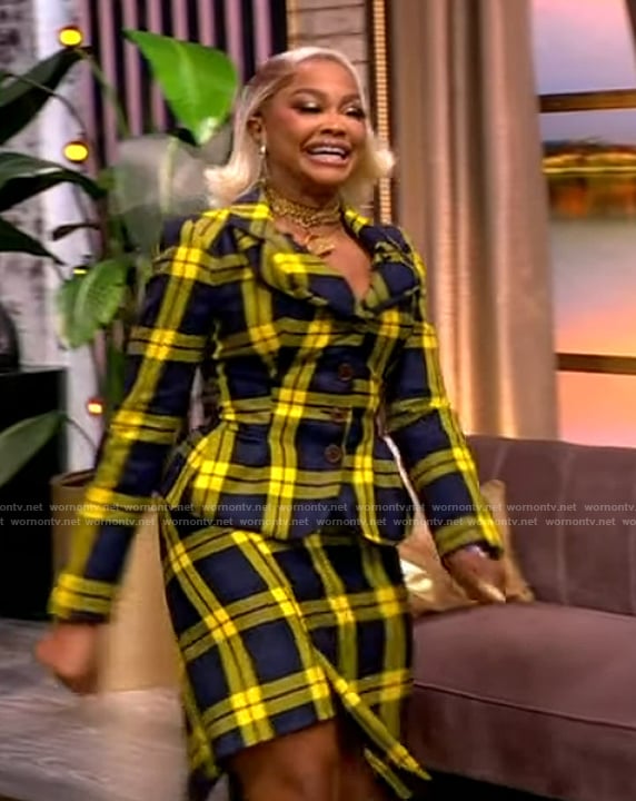 Phaedra Parks’s yellow plaid blazer and skirt on The View