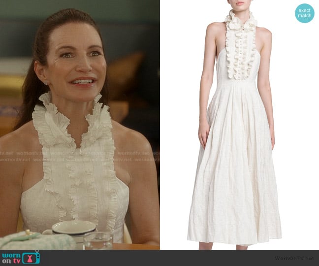 Philosophy di Lorenzo Serafini Inox Cotton Jacquard Halter Dress worn by Charlotte York (Kristin Davis) on And Just Like That