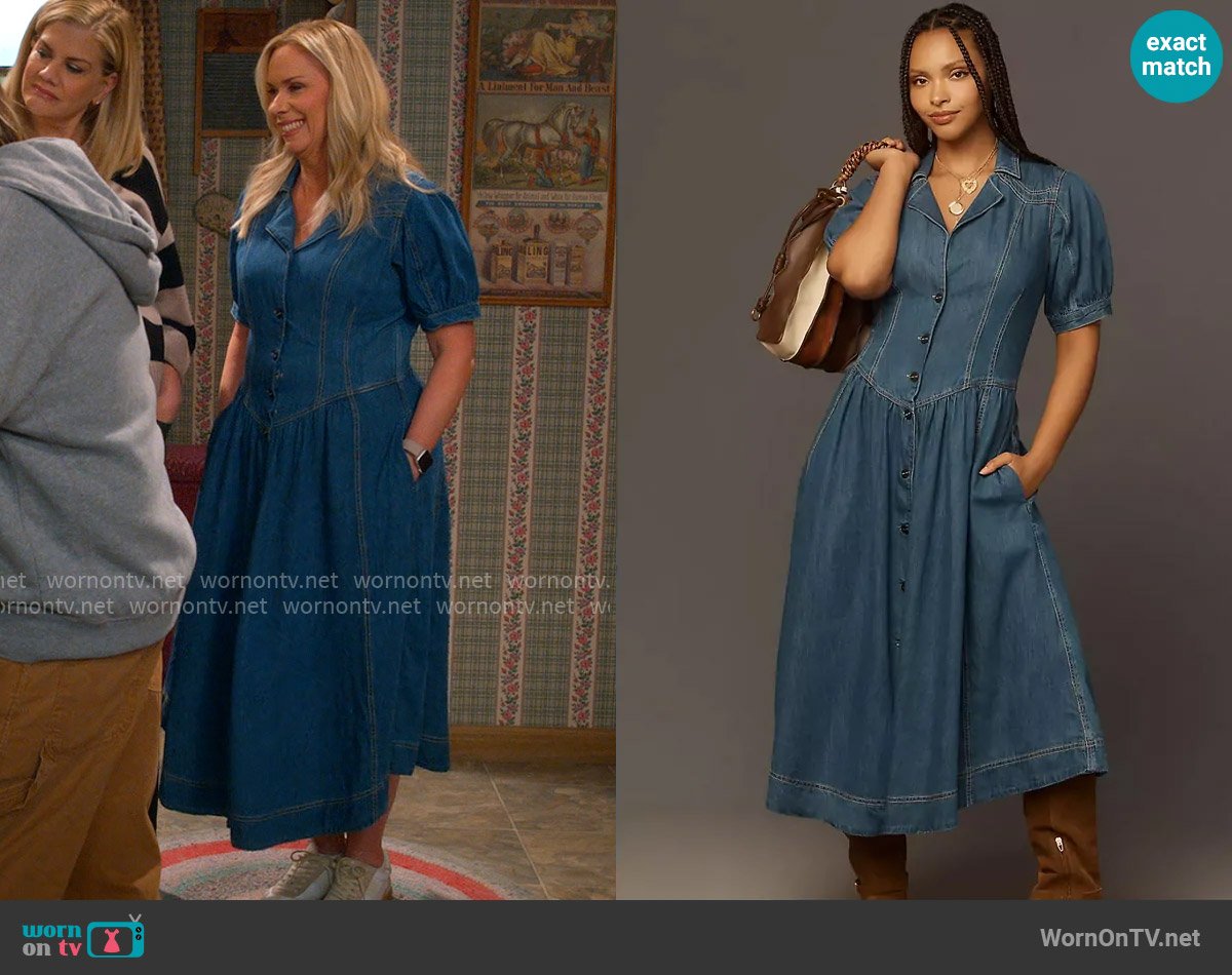 Pilcro at Anthropologie Short-Sleeve Denim Midi Shirt Dress worn by Leanne Murphy (Leanne Morgan) on Leanne