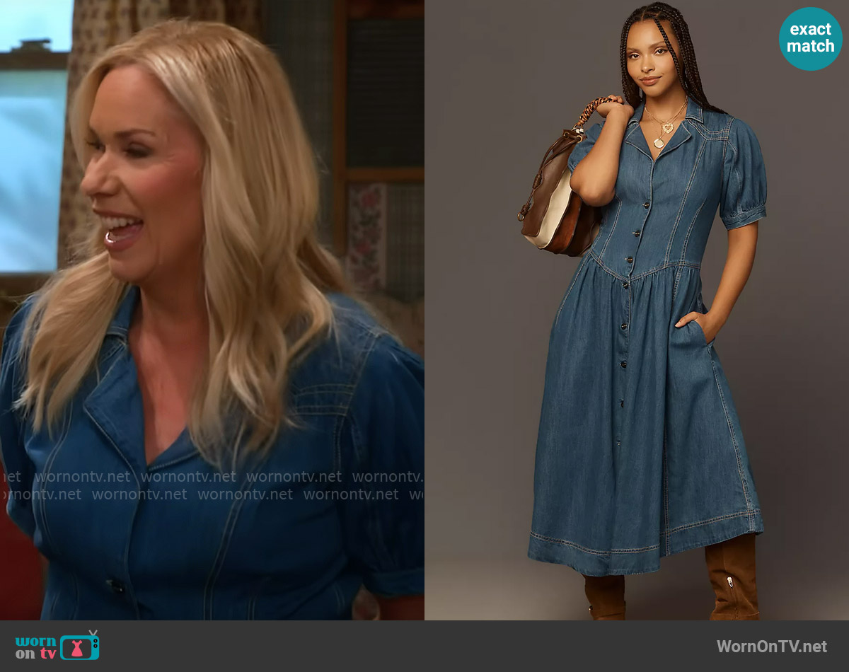 Pilcro at Anthropologie Short-Sleeve Denim Midi Shirt Dress worn by Leanne Murphy (Leanne Morgan) on Leanne