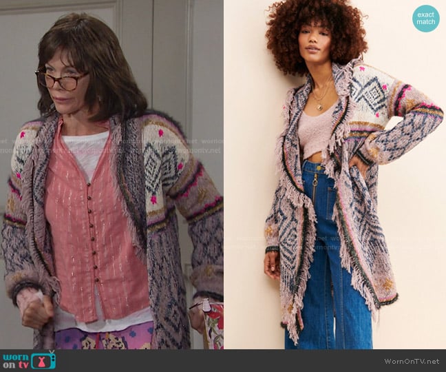 Pilcro Fringed Cardigan worn by Susan Banks (Stacy Haiduk) on Days of our Lives