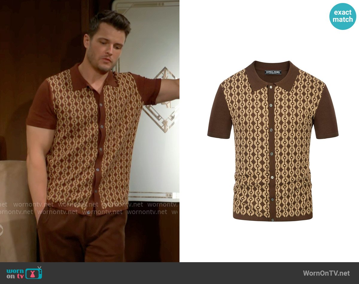 Kyle’s brown printed shirt on The Young and the Restless