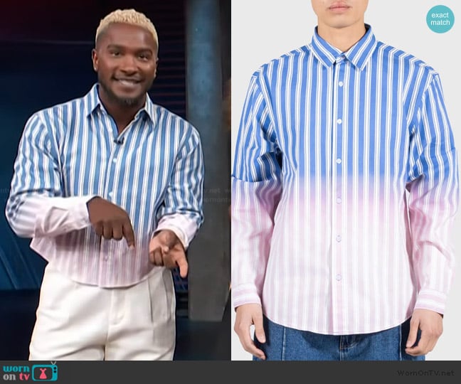 Pleasures Fade Stripe Ombre Button-Up Shirt worn by Scott Evans on Access Hollywood