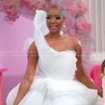 Guerdy’s white pleated strapless dress on The Real Housewives of Miami