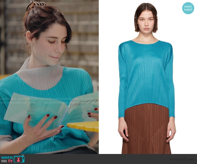 Pleats Please by Issey Miyake Blue Monthly Colors September Top worn by Georgia McCann  on Next Gen NYC