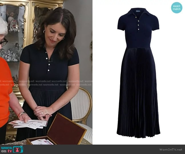 Polo Ralph Lauren Pleated Polo Maxi Dress in Hunter Navy worn by Liz Kreutz on Today