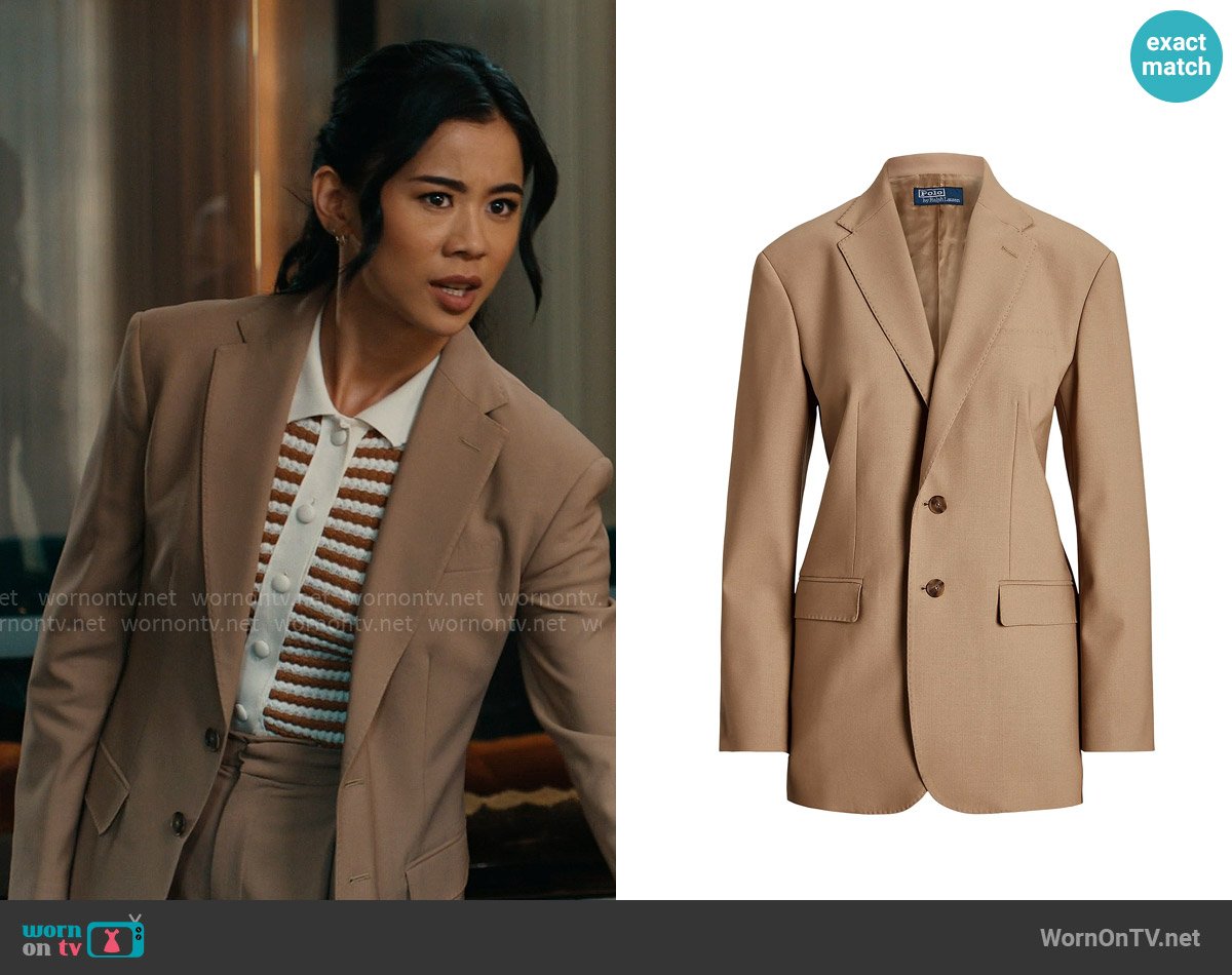 Polo Ralph Lauren Wool Blend Blazer in Camel worn by Sarah Franklin (Leah Lewis) on Matlock