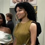 Portia’s olive green draped dress on General Hospital