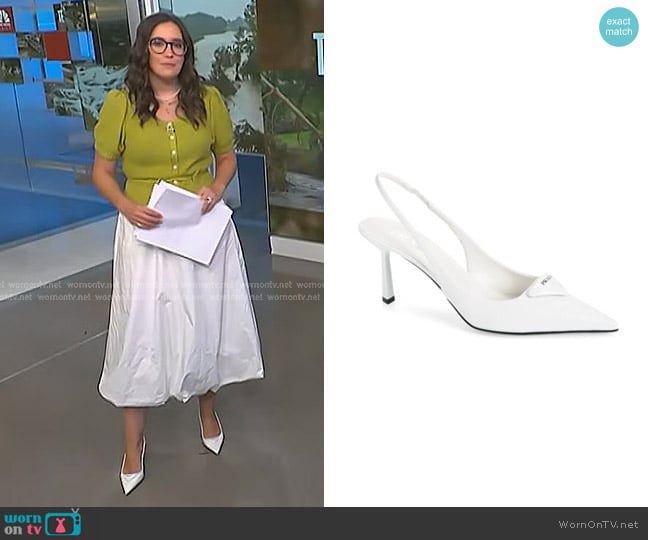 Prada Modellerie Pointed Toe Slingback Pump in Bianco worn by Savannah Sellers on NBC News Daily