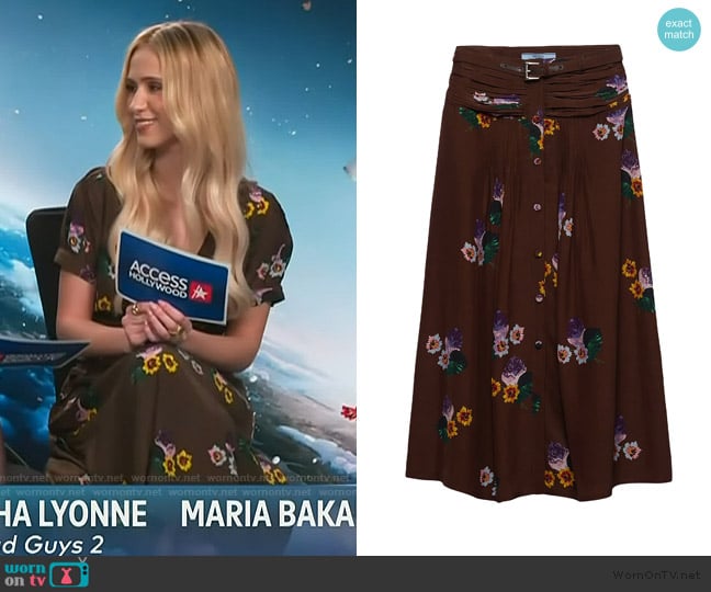 Prada Printed Pongee Midi-Skirt worn by Maria Bakalova on Access Hollywood