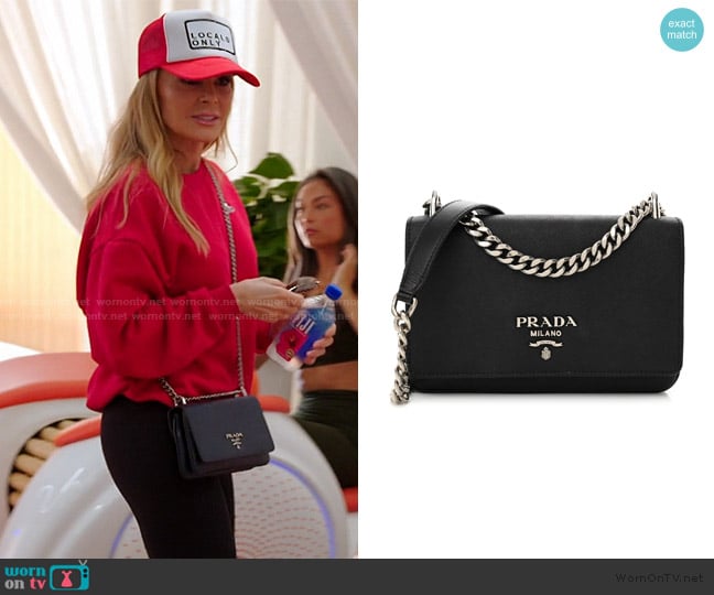 Prada Saffiano City Calfskin Flap Bag Black worn by Tamra Judge on The Real Housewives of Orange County
