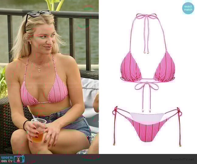 Princess Polly Nevaeh triangle bikini top pink stripe worn by Calah Jackson on The McBee Dynasty Real American Cowboys