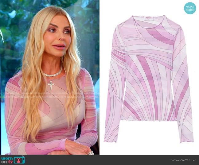 Pucci Iride-print Tulle Top worn by Alexia Echevarria (Alexia Echevarria) on The Real Housewives of Miami