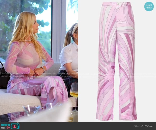Pucci Iride Silk Twill Straight Pants worn by Alexia Echevarria (Alexia Echevarria) on The Real Housewives of Miami