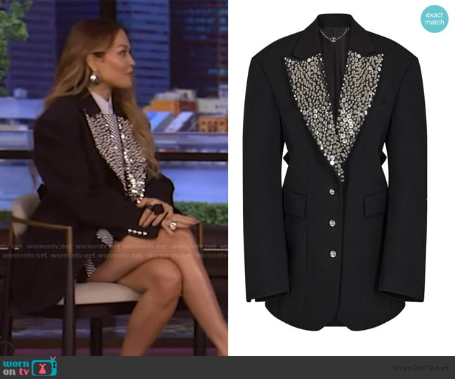 Rabanne Embellished Lapels Oversize Wool Grain de Poudre Blazer worn by Rita Ora on Live with Kelly and Mark