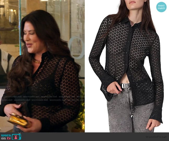 Rag and Bone Yvette Lace Long-Sleeve Shirt worn by Emily Simpson on The Real Housewives of Orange County