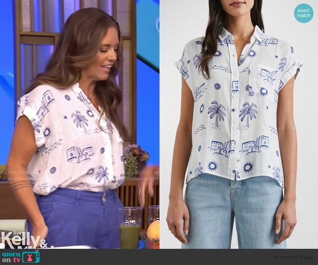 Rails Mykonos Whitney Linen Button-Front Shirt worn by Monica Mangin on Live with Kelly and Mark