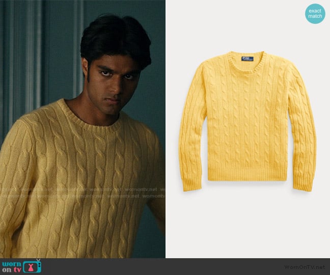 Ralph Lauren The Iconic Cable-Knit Cashmere Sweater worn by Gatwick Matthew Patil (Shubham Maheshwari) on We Were Liars