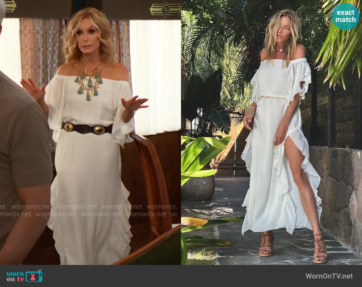 Ramona LaRue Lucy Long Dress in Off White worn by Lauren Fenmore (Tracey Bregman) on The Young and the Restless