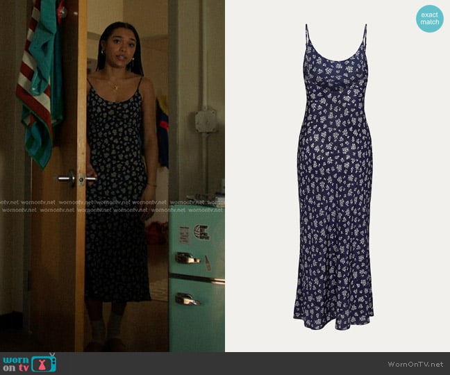 Realisation Par The Iggy Dress in Saffron Bleu worn by Anika (Sofia Bryant) on The Summer I Turned Pretty