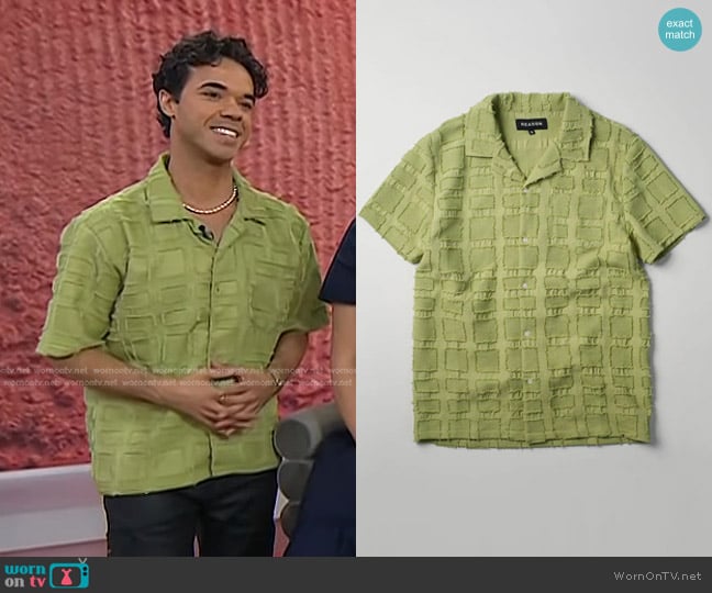 Reason Clothing Textured Short Sleeve Button Down Shirt in Olive Green worn by Neil Scibelli on Today