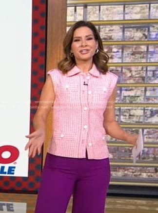 Rebecca's pink tweed sleeveless jacket on Good Morning America