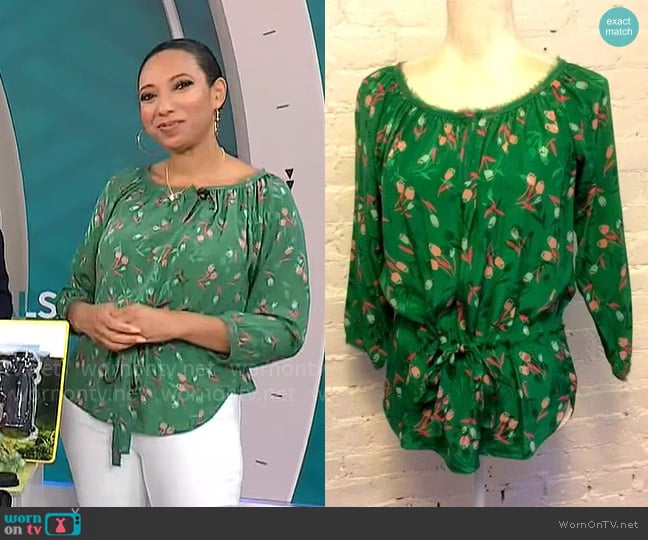 Rebecca Taylor Silk tie waist blouse worn by Gabrielle Kerr on CBS Mornings