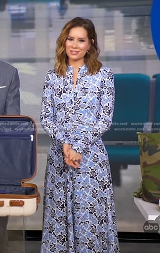 Rebecca's blue print ruched dress on Good Morning America