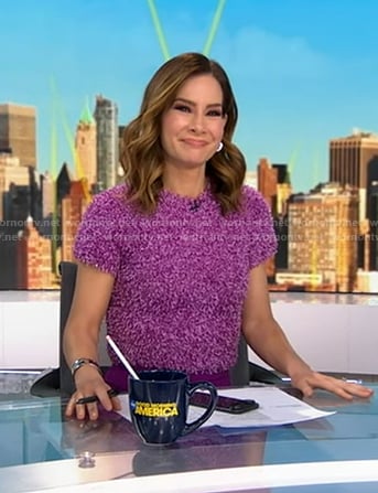 Rebecca's purple fuzzy top on Good Morning America