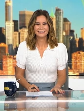 Rebecca's white pointelle polo on Good Morning America
