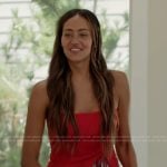 Emira’s red strapless asymmetric top on Next Gen NYC