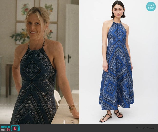 Red Valentino Blue and Multi Printed A-Line Dress worn by Caroline Sinclair (Mamie Gummer) on We Were Liars