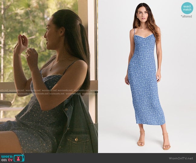 Reformation Pennington Dress in Azzurro worn by Belly Conklin (Lola Tung) on The Summer I Turned Pretty
