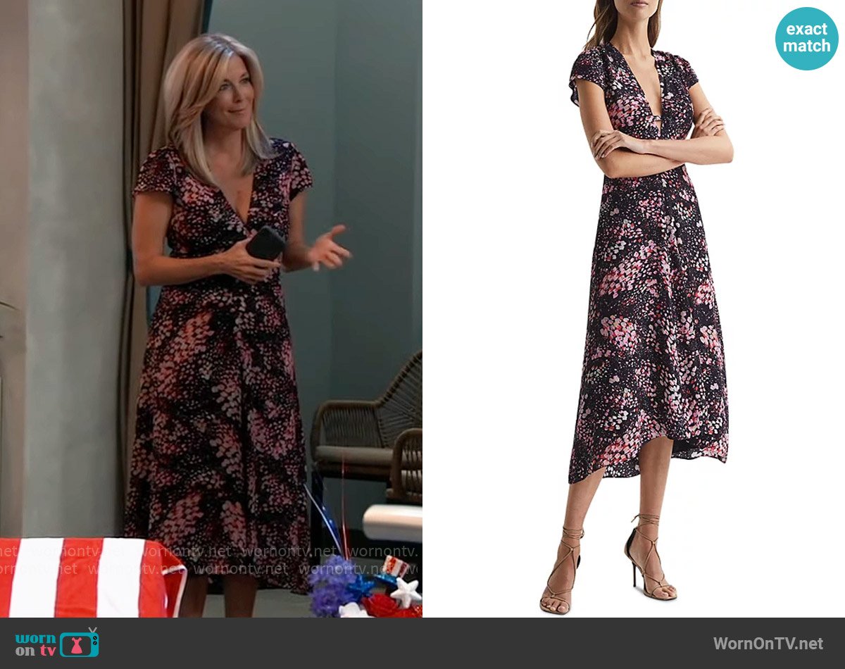 Reiss Amira Printed Midi Dress worn by Carly Spencer (Laura Wright) on General Hospital