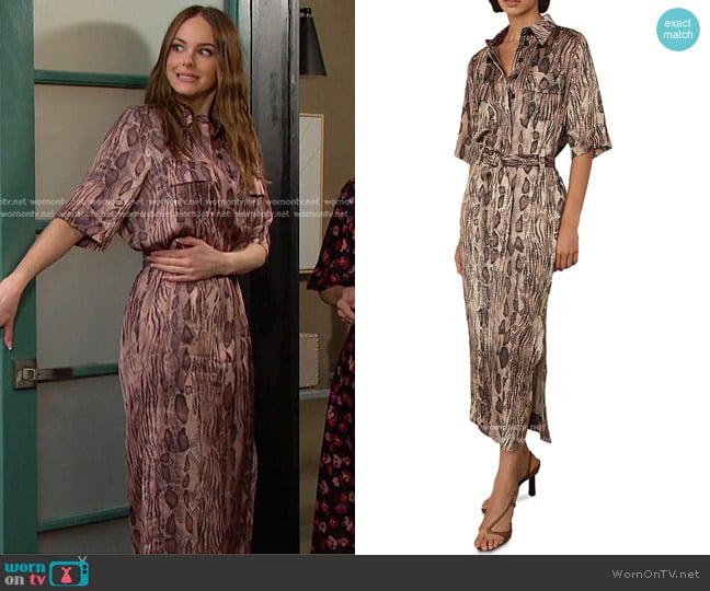 Reiss Farah Snake Tie-Waist Midi-Dress worn by Stephanie Johnson (Abigail Klein) on Days of our Lives