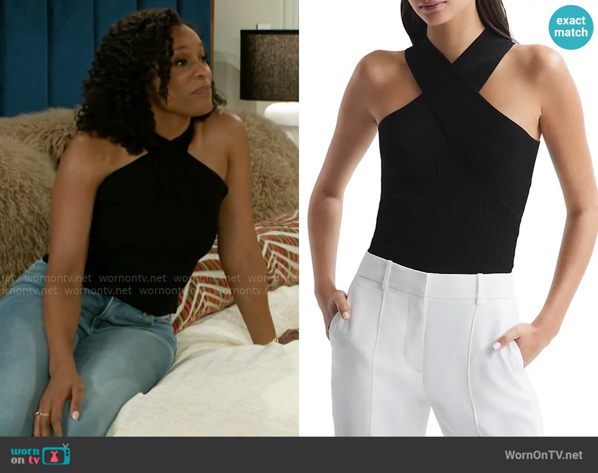 Reiss Lily Ribbed Knit Sleeveless Halter Top worn by Naomi Hamilton Hawthorne (Arielle Prepetit) on Beyond the Gates