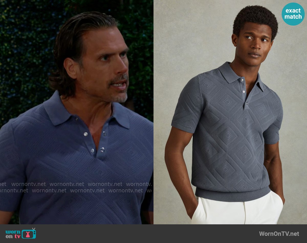 Reiss Lupton Polo Shirt in Airforce Blue worn by Nick Newman (Joshua Morrow) on The Young and the Restless