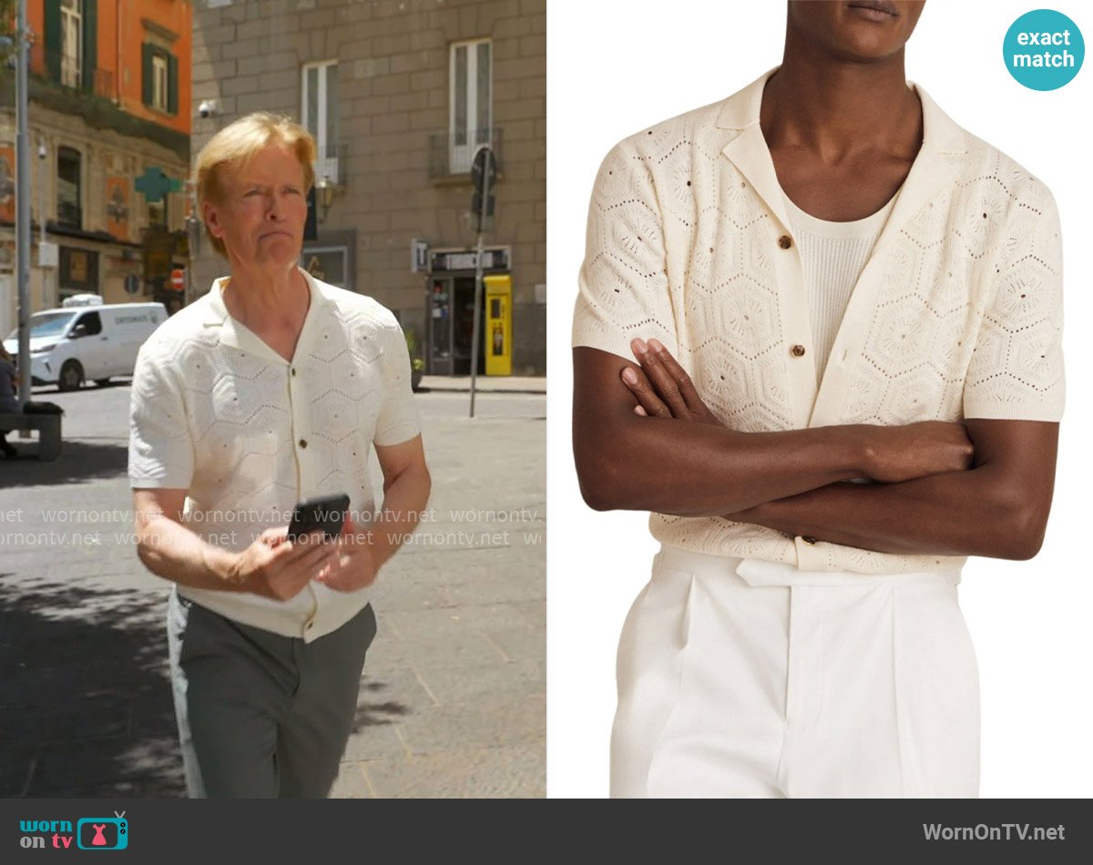 Reiss Royce Open Stitch Button-Up Polo Sweater worn by Nick Marone (Jack Wagner) on The Bold and the Beautiful